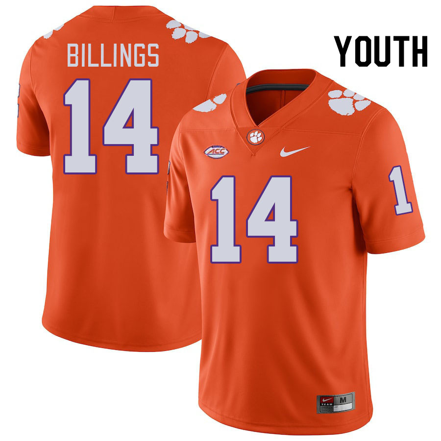 Youth #14 Rob Billings Clemson Tigers College Football Jerseys Stitched-Orange